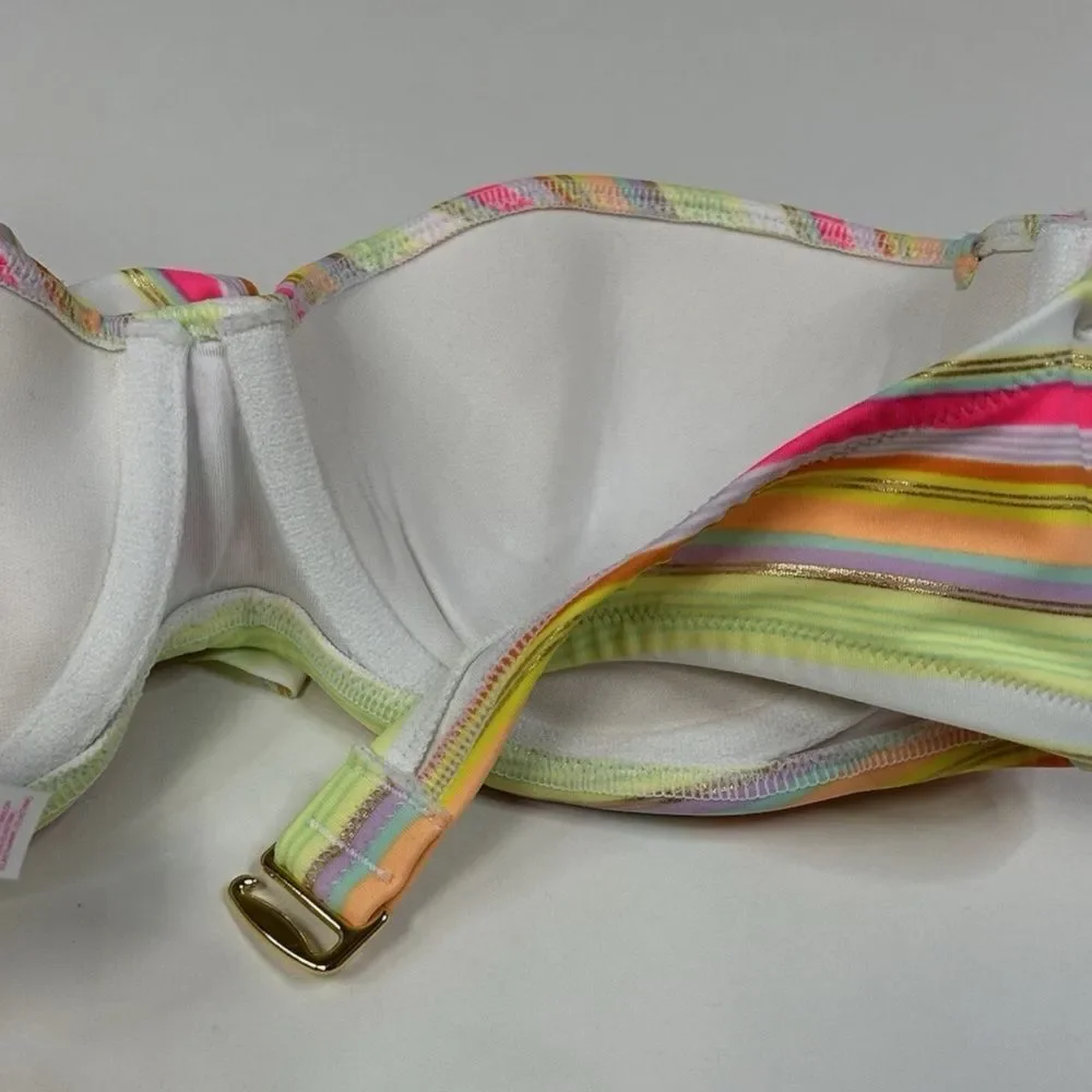 Y2K Victorias Secret 36D Flirt Bandeau Bikini Top Striped Yellow Pink